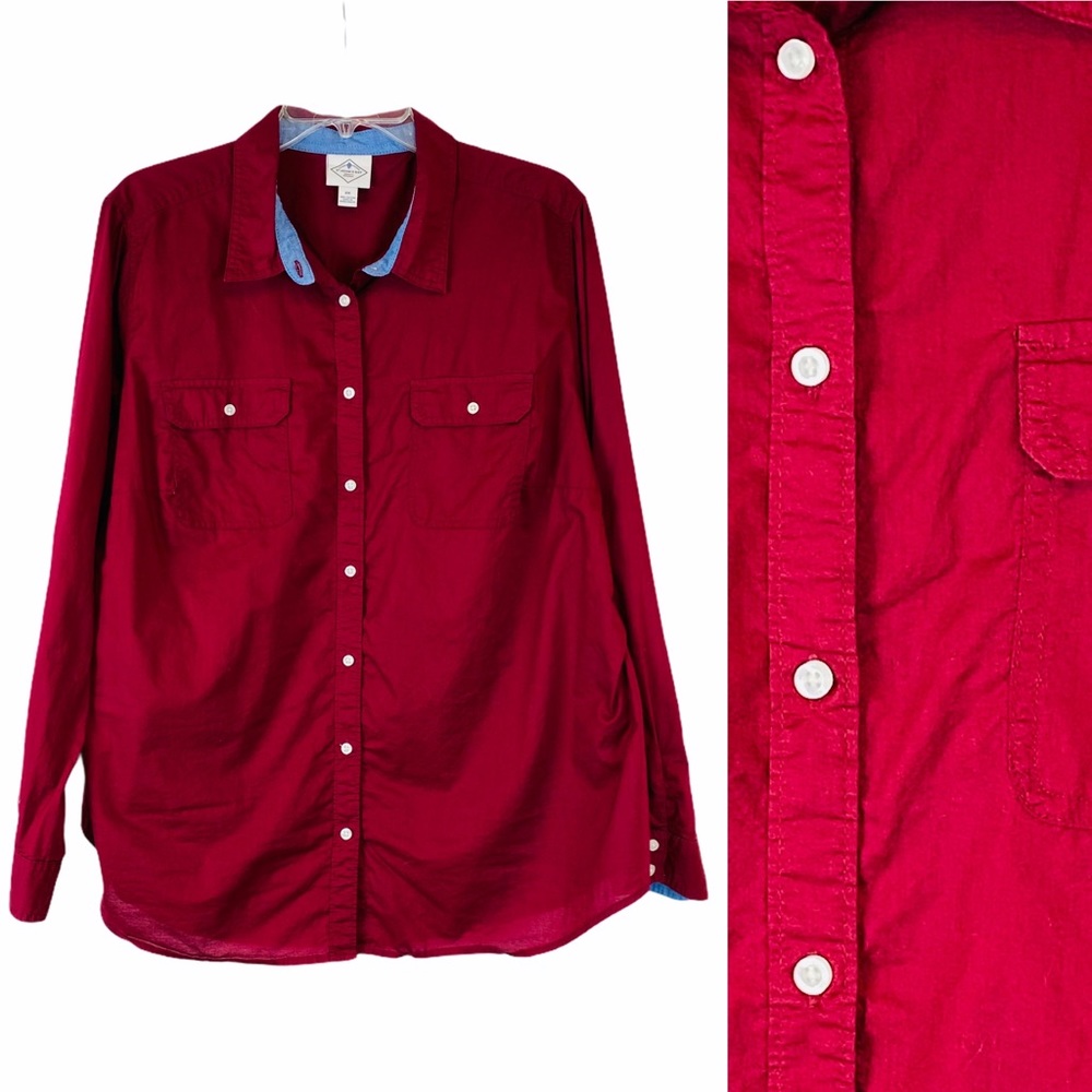 EUC St.John’s Bay Dark Red Button Up Shirt